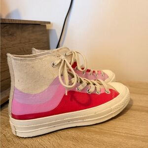 Stylish Canvas High-Top Sneakers in Red and Pink